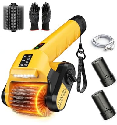 qimedo Elektrische Grillbürste Reinigungsbürste mit LED-Licht, 800RPM Edelstahlborsten, Leistungsstarke Grill Reinigungsbürste, Kabellos, für BBQ, Gussrost, Gasgrill, Elektrogrill(Gelb)