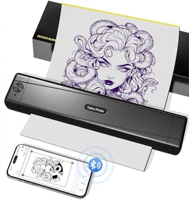 TATTMUSE Tattoo Drucker Bluetooth, Schablone Nadeldrucker mit 10 Stück Papier, Tattoo Transfer mit Smartphone PC, Stencil Drucker für Tattoo Künstler und Anfänger
