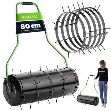 KADAX Rasenlüfter Walze 80 cm, Befüllbar mit Wasser oder Sand, Rasenwalze mit 6 cm Nägeln, Rasenbelüfter aus Stahl, Gartenwalze mit Spikes zur effektiven Rasenbelüftung