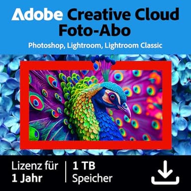Adobe Creative Cloud Foto-Abo 1TB | inkl. Lightroom & Photoshop | 1 Jahr | KI-unterstützte Bildbearbeitung | WIN/MAC|Download | Aktivierungscode per Email