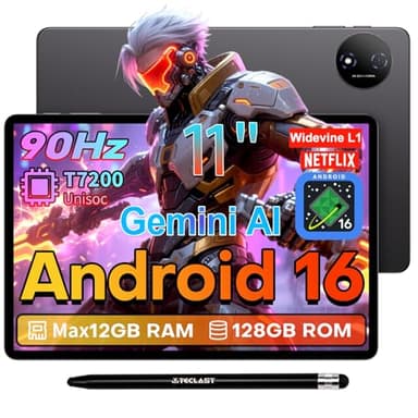 TECLAST P50T Android 16 Tablet 11 Zoll Gemini AI, 90Hz Display, T7200 Octa Core Gaming Tablets, 2.4G+5G WLAN, 12GB RAM+128GB ROM(5TB TF), 7000mAh, Widevine L1, GPS/13MP/GMS/OTG, Tablet mit Stift, 2026