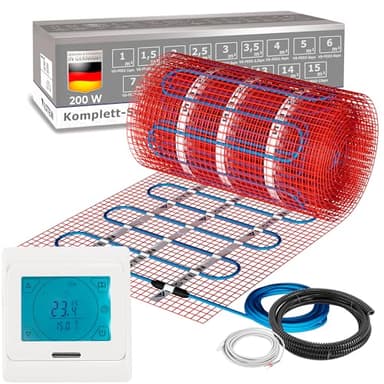 VILSTEIN® Elektrische Fußbodenheizung [200W/m²] - für Fliesen Laminat und mehr - Elektro Fussbodenheizung - Elektrische Heizmatte Fußboden - (30x0.5-15qm)