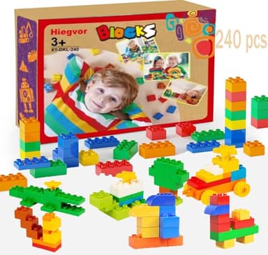 240 Stück Großen Bausteine Kompatibel mit Duplo Steine und Top-Marken,Classic Große Bausteine Lernspielzeug in Steine Box Starterset,Bunte Grundbausteine,STEM Spielzeug Geschenk für Kinder 6+