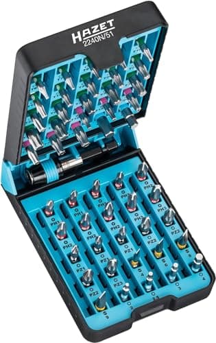 HAZET BitE-Box 2240N/51 I 51-teiliges Schraubendreher-Einsatz-Set, Abtrieb: Pozidriv, Sechskant 6,3 (1/4 Zoll), Kreuzschlitz, Tamper Resistant TORX, Innen-Sechskant, Schlitz, Innen TORX