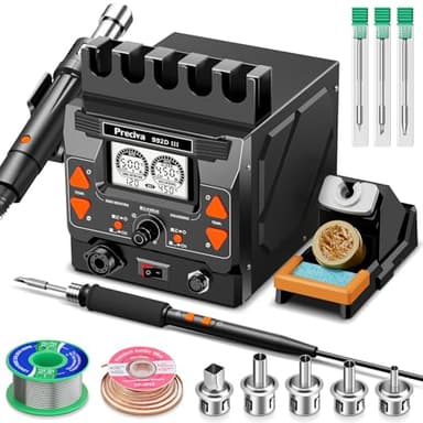 Lötstation, Preciva 992D III Heißluftlötstation Entlötstation professionelle 1220W Repairing-Station Heißluft Station für SMD Löten Lötkolben 90-450℃ Heißluft 100-500℃