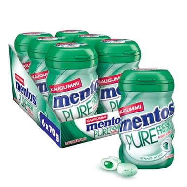 Mentos Kaugummi Pure Fresh Spearmint, 6 Boxen zuckerfreie Chewing Gum Dragees mit Spearmint-Geschmack & flüssiger Füllung, Multipack (6 x 35 Stück)