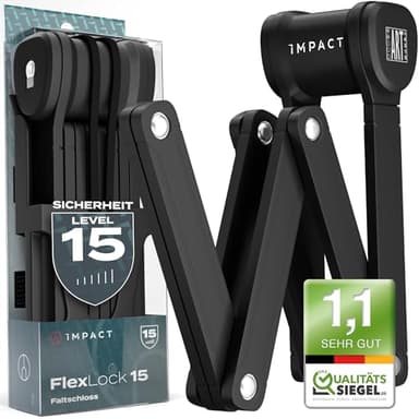 IMPACT® FlexLock 15 - Premium Faltschloss Fahrrad [HOHE SICHERHEIT] - Handliches Fahrradschloss mit Sicherheitslevel 15 bis 120cm - Robustes Fahrrad Schloss hält bis zu 1,5 Tonnen Zugkraft stand