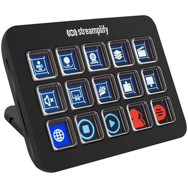 Streaming Deck ONE, 15 anpassbare LCD-Tasten, integrierter USB-Hub, klappbarer Ständer mit 3 Winkelstufen, rutschfeste Füße, kompatibel mit Windows und Mac OS