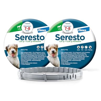 Seresto Halsband Sparset für kleine Hunde bis 8 kg: 7 bis 8 Monate wirksamer Schutz gegen Zecken und Flöhe, Länge 36 cm, 1,25 g + 0,56 g, 2 Halsbänder