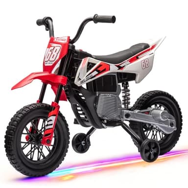 HAUSPROFI Elektro Kindermotorrad mit Bluetooth, Elektromotorrad mit 2 Stützrädern, Kinder Motorrad Elektrisch mit Musik, Elektromotorrad für Kinder 3–6 Jahre, 3-5 km/h, Rot