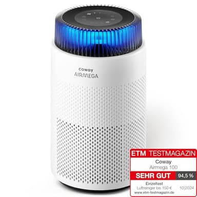 COWAY Luftreiniger Allergiker – Superleise, mit Schlafmodus & Stimmungslicht, entfernt 99,999 % Partikel bis 0,01 µm, mit ECARF-Siegel, gegen Pollen, Staub & Tierhaare, CADR 244 m³/h, AIRMEGA 100
