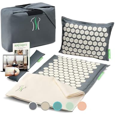 BACKLAXX® Akupressurmatte mit Kissen, Tuch und Tasche | Akupunktur-Matte mit Stacheln zur Massage | Entspannung Akkupressmatte für Nacken & Schulter | Massagematte für Rücken & Ganzkörper