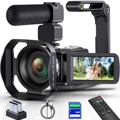 PITIKI Videokamera Camcorder 8K 64MP WiFi Vlogging Camera mit IR Nachtsicht für YouTube, 3-Zoll-Touchscreen 18X Digitalzoom Webcam Kamera mit 2 Akkus,und SD Karte