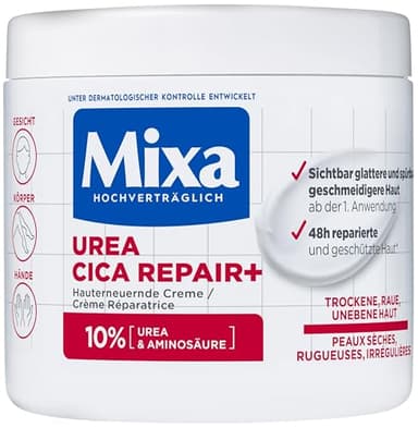 Mixa Creme für trockene und rissige Haut, Feuchtigkeitspflege für den Körper, Hände und Gesicht, Mit Urea und Niacinamide, Urea Cica Repair + Hauterneuernde Creme, 1 x 400 ml