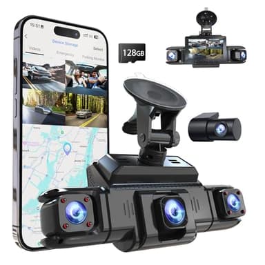 4 Kanal Dashcam Auto für 360 Grad Front und Rückkamera, Links und rechts, Innenkamera für Autos, GPS und 5G Band WLAN, Nachtsicht, WDR, 24 Stunden Parkmodus, 128GB Karte im Lieferumfang enthalten