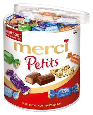 merci Petits Chocolate Collection in der Runddose – Feine Pralinen in 7 köstlichen Sorten - kleines Dankeschön für jedermann – (1 x 1kggeschenkdose)