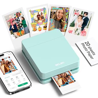 Nelko PP01 Instant Smartphone Photo Printer, tragbarer Mini Wireless Farbdrucker mit Klebefotos, Bluetooth für iOS & Android, Fun App, Grün