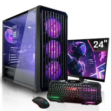SYSTEMTREFF Basic Gaming Komplett PC Set AMD Ryzen 7 5700G 8x4.6GHz | Radeon RX Vega 8 4K | 512GB M.2 NVMe | 16GB DDR4 RAM | Windows 11 | 24 TFT Monitor | Desktop Paket Computer für Gamer, Gaming