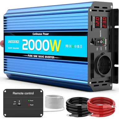Wechselrichter 2000W Reiner Sinus Spannungswandler 12V auf 230V Power Inverter DC Umwandler mit AC-Steckdosen USB-Anschlüsse und Bildschirm LED für Wohnmobil Kfz Konverter(Spitzenleistung 4000 Watt)