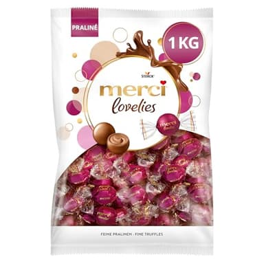 merci lovelies Praliné – 1 x 1000 g (73 Stück) – Pralinen aus Vollmilchschokolade mit Praliné-Crème-Füllung – Schokokugeln im praktischen 1kg Vorratsbeutel