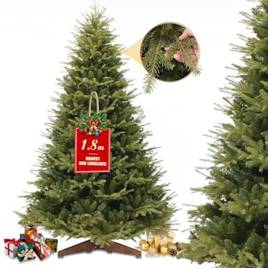 STANBOW Künstlicher Weihnachtsbaum Künstlich 180cm - Flammhemmendes Material PVC+PE, Naturgetreu, Dichte Zweige, Christmas Tree mit Holzständer