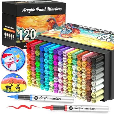 Vozuna 120 Acrylstifte Set für Steine Wasserfest， Acrylmarker für Steine, Glas, Papier, Holz, Ei, Leinwand, Keramik, Stoff, Wasserdicht & schnelltrocknend für Erwachsene Ideal für DIY