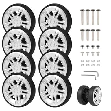 EXLECO 8 pcs Koffer Ersatzrollen 50mm x 12mm, Kofferrollen Ersatzrollen für Gepäck mit Doppelrollen, Koffer Rollen Ersatz Gepäck Räder, Gummi Ersatzräder mit Reparatur Kit, Gepäckkoffer Roller Silber