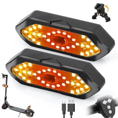 FXINRUIA 2PCS E Scooter Blinker, Roller Blinker mit USB Fernbedienung mit Sockel für 5-8 cm Schmutzfänger mit Xiaomi Ninebot Scooter zubehör Speziell für Roller