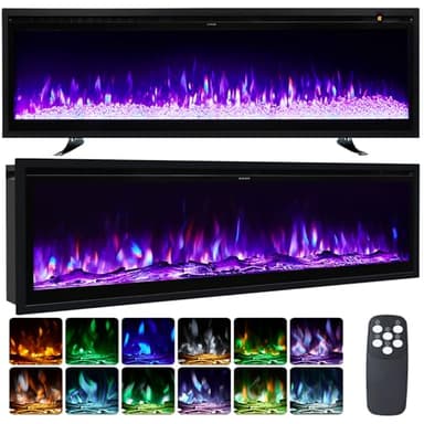 INMOZATA 50 Zoll Elektrokamin mit Heizung, 3-IN-1 Elektrokamin Wand/Einbau/Standkamin,Kamin Elektrisch mit Heizung 900W&1800W, 12 Flammenfarben, Heizfunktion, Thermostat, Timer, Fernbedienung