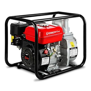 EBERTH 6,5PS Wasserpumpe mit 60.000l/h und 30m Förderhöhe, 3 Zoll Anschluss, Gartenpumpe Schmutzwasserpumpe mit 4-Takt-Motor und 7m Ansaughöhe, Benzin Pumpe, Seilzugstart, Metallfuß, Tragegriff