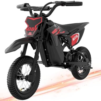 ELEKGO MT8 Elektro Motorrad Kinder, 300W Motor mit 3 Geschwindigkeiten bis 25 km/h, 18 km Reichweite, 12 Zoll Luftreifen, Federung & Trommelbremse – Moto Cross für Kinder bis 60 kg