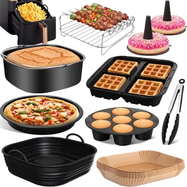 22CM Heißluftfritteuse Zubehör - Airfryer Zubehör für COSOR Turboblaze 5.5L / 6L / 6.2L Turbo Tower Pro Smart 10,8L, Russell Hobbs 8L/8,3L, Ninja AF180EU Max Pro 6,2L, Air Fryer Silikonform Backform