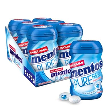 Mentos Kaugummi Pure Fresh Mint, 6 Boxen zuckerfreie Chewing Gum Dragees mit Pfefferminz-Geschmack & flüssiger Füllung, Multipack (6 x 35 Stück)