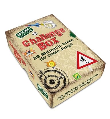 Challengebox 30 Mitmach-Ideen für coole Jungs: Box mit 30 Karten,und 1 Notizbuch. Ab 8 Jahren