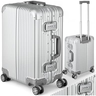 tectake® Alu Handgepäck Koffer 20" 36L Reisekoffer, 2 TSA-Schlösser, Teleskopgriff, 4 leise Rollen, Bordtrolley 38 x 24,5 x 53 cm, Koffer Handgepäck, Aluminium Legierung, abteilbarer Innenraum, silber