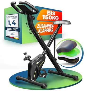 Neu Tretmann Hometrainer fahrrad Klappbar Set-extra bequem & leise- [RelaxFoam] bis 150KG Belastbar Ergometer, Heimtrainer fahrrad, Ergometer Heimtrainer Senioren, Fitnessbikes