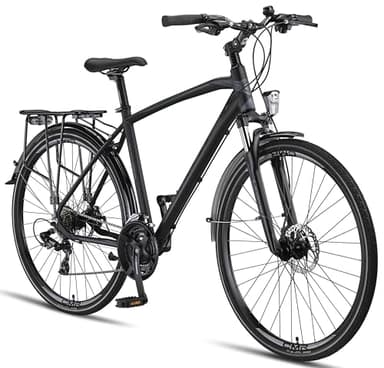 Licorne Bike Premium Touring Trekking Bike in 28 Zoll Aluminium Scheibenbremse Fahrrad für Jungen, Mädchen, Damen und Herren - 21 Gang-Schaltung - Mountainbike - Crossbike (Herren, Schwarz)