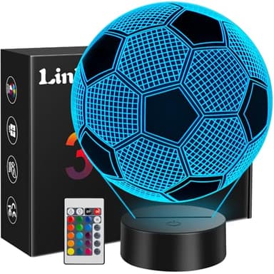 Linkax Fussball Geschenke Jungen Mädchen, Ostergeschenke Kinder Kommunion Ostern Geschenk Junge 5 6 7 8 9 10 11 12 jahre, 3D Fußball Nachtlicht Zimmer Deko Optische Täuschung Lampe 16 Farben