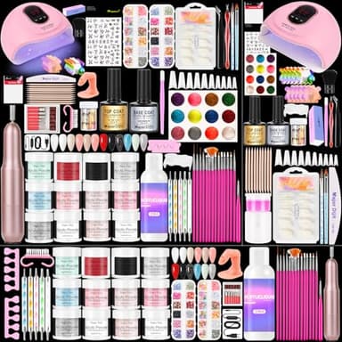 Major Dijit Acryl Nagel Set Komplett-Set mit LED Lampe & Elektro-Feile – 12 Farben Pulver+Monomer, Base-/Topcoat, Tips/Glitzer/Charms | All-inclusive Anfänger-Set mit Zubehör