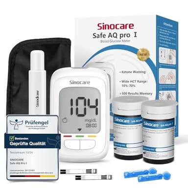 sinocare Blutzuckermessgerät Set, Upgrade Zuckermessgerät mit Teststreifen 50, Starter und Ältestenbedienung Freundlich(Safe AQ pro I Blutzuckermessgeräte Set 50)