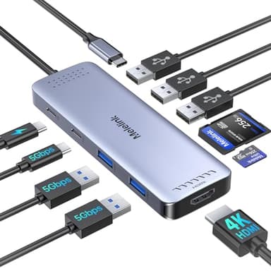 USB C Hub für MacBook, USB-C Adapter Multiport 10 in 1 mit 4K 60Hz HDMI, 100W PD, SD/microSD Kartenleser, 5USB und USBC Datenport, Laptop Type-C Dongle Dock für MacBook Pro Air/iMac/Surface/HP/Dell