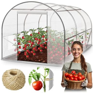 Plonos Garten-Gewächshaus Tunnel 2 × 4,5 m - 9 m² Folientunnel mit Stahlrahmen | PE-Folie 140 g/m² UV-beständig | 8 Fenster mit Moskitonetz | Pflanzenschutz | Weiß