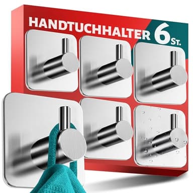 Menz Handtuchhalter ohne Bohren, 6er-Set, aus 304 Edelstahl, wasserdichte Klebehaken fürs Badezimmer, 10 kg selbstklebende Handtuchhaken, silber Haken, Ideal für Fliesen