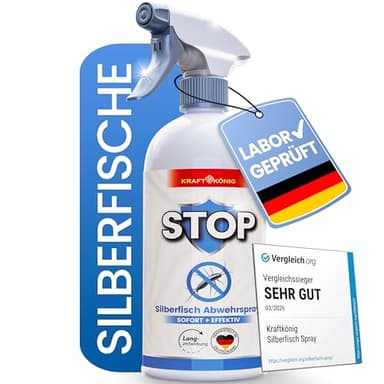 Silberfisch Spray 500 ml VERGLEICHSSIEGER – Silberfische bekämpfen & Papierfische bekämpfen – Hochwirksam mit Sofortwirkung – Stoppt Neubefall in Bad, Küche & Keller – Erreicht Ritzen Fugen
