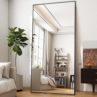 BEAUTYPEAK 76x180 cm Übergroßer Großer Ganzkörperspiegel, Standspiegel hängend oder lehnend an die Wand, Groß Bodenspiegel mit Ständer für Schlafzimmer, Wohnzimmer oder Ankleidezimmer, Schwarz