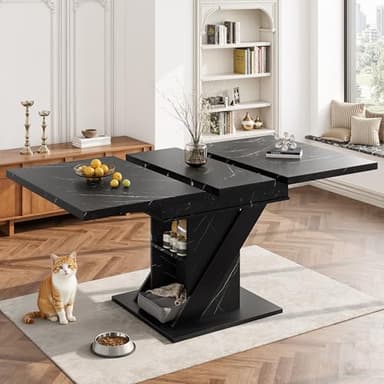 Jaxenor Esstisch Ausziehbar(110-140 * 80cm), Teleskoptisch für 4-6 Personen, Esszimmertisch Ausziehbar, Esszimmertische für Küche und Wohnzimmer, Platzsparender, Marmoroptik, Schwarz(Keine Stühle)