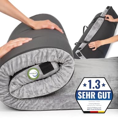 MKS Tragbar Camping Matratze | Memory-Schaum Campingmatratze | Leichte Bodenmatratze | Schlafmatte mit wasserdichter Beschichtung | Schlafmatratze | Isomatte für Camping | Faltmatratze 90x200cm