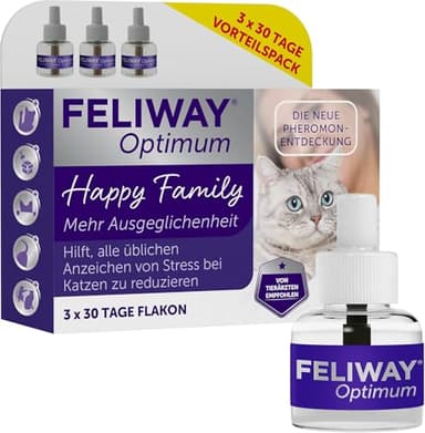 FELIWAY Optimum 3x30 Tage Vorteilspack für Pheromon Verdampfer, 3x48ml - Hilft Anzeichen von Stress bei Katzen und Kitten zu reduzieren, von Tierärzten empfohlen, klinisch getestet, für mehr Harmonie