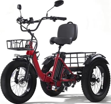 KAKIGO Elektro-Dreirad Für Erwachsene,20”x4” Fat Tires,Aluminium Faltbares E-Bike,250W Motor,95 Nm,48V 15.6Ah Akku,20 Km/h, Vorder-&Hinterkorb,Differenzial,90Km Reichweite