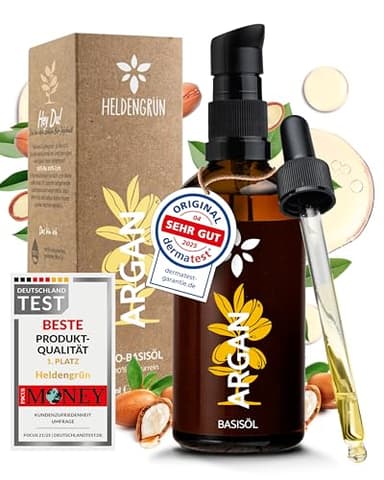 Heldengrün® Arganöl aus Marokko [100% NATURREIN] Dermatologisch getestet - Arganoel Haare für Glanz & Pflege - kaltgepresst & naturrein - Arganöl für Gesicht & Haut - 100 ml